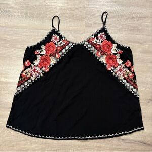 ANDREE by UNIT Women’s Black Embroidered Floral Tank Top Boho Sleeveless Large